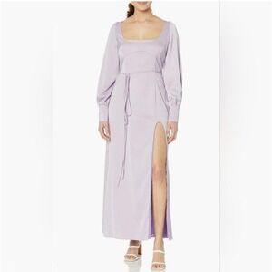 Long Sleeve Maxi Dress Square Neck Tie Back‎ Thigh Slit Lavender-Size Medium